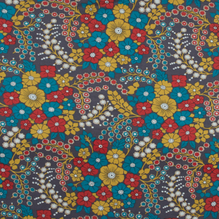 Red, Blue and Yellow Floral Silk and Rayon Jersey