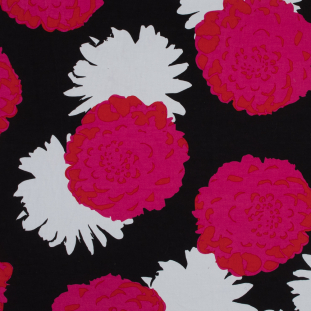 Fuchsia and Black Floral Stretch Cotton Sateen