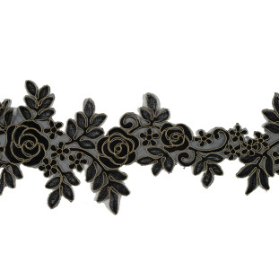 Metallic Gold and Black Re-Embroidered Floral Organza Trim - 6"