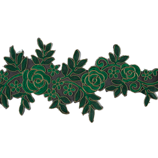 Metallic Gold and Emerald Re-Embroidered Floral Organza Trim - 6"