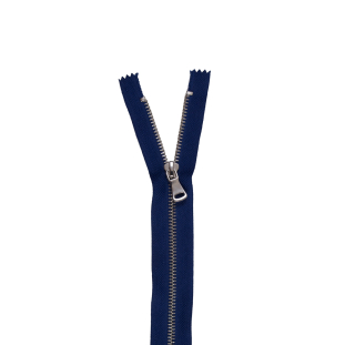 Royal Blue and Silver Metal Closed Bottom Zipper - 36"