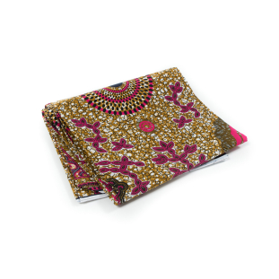 Pink and Mustard Floral Waxed Cotton African Print
