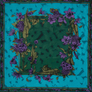 Famous NYC Designer Blue, Green and Purple Floral Silk Burnout Panel