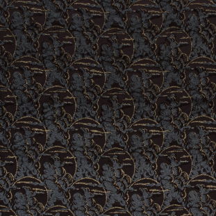 Italian Metallic Gold and Gray Flocked Brown Polyester Woven
