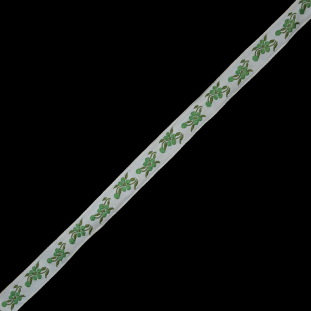 White and Green Floral Jacquard Ribbon - 0.625"