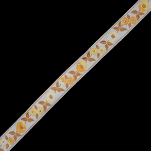 White and Yellow Floral Jacquard Ribbon - 1"