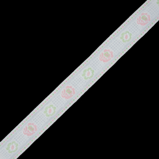 White, Pink and Green Floral Jacquard Ribbon - 1.25"