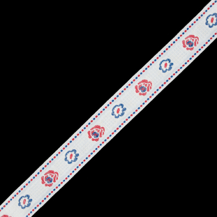 Red, White and Blue Floral Jacquard Ribbon - 1.25"