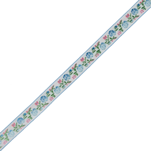 Blue and Pink Ombre Floral German Jacquard Ribbon - 0.625"