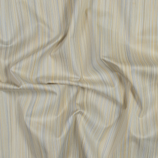 Yellow and Blue Barcode Striped Stretch Cotton Twill