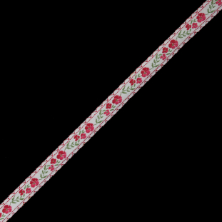 Red and White Floral German Jacquard Ribbon - 0.5"