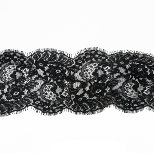 Black Floral Corded Lace Trimming - 6"