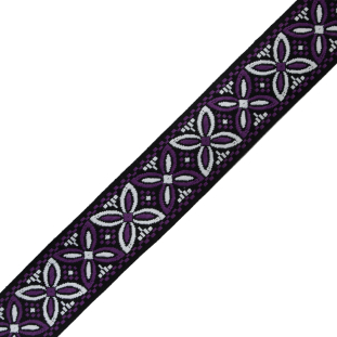 Purple, Black and White German Jacquard Ribbon - 2"