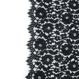 Famous NYC Designer Black Corded Floral Lace with Scalloped Edges