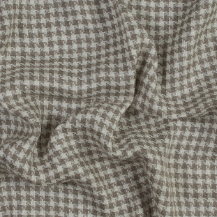 Beige and White Houndstooth Linen Tweed