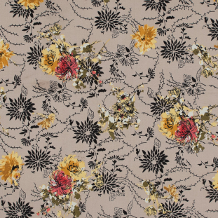 Taupe Floral Stretch Cotton Sateen