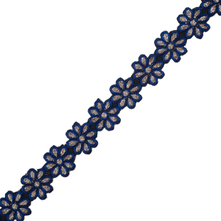 Royal Blue Metallic Floral Iron-on Trim - 1.25"