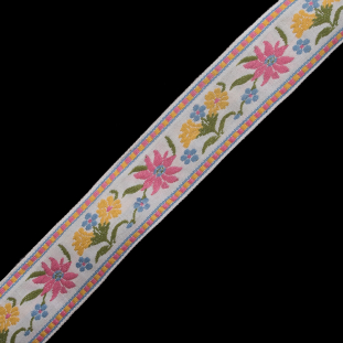 Pink, Yellow and Light Blue Floral Jacquard Ribbon - 1.625"