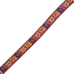 German Red, Yellow and Blue Floral Jacquard Ribbon - 0.75"