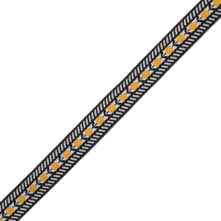 Black and Yellow Geometric Jacquard Ribbon - 0.875"