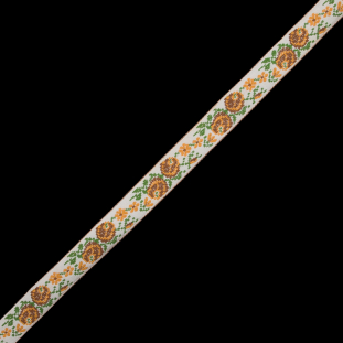 Yellow, Beige and Green Floral German Jacquard Ribbon - 0.75"