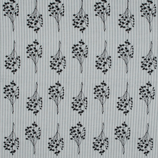 Black and White Foliage Printed Striped Cotton Voile