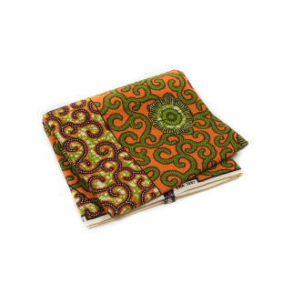Orange and Green Abstract Waxed Cotton African Print