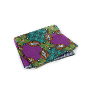 Purple, Green and Orange Waxed Cotton African Print with additional Inlaid Pattern