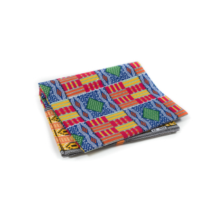 Orange, Yellow and Blue Geometric Waxed Cotton African Print
