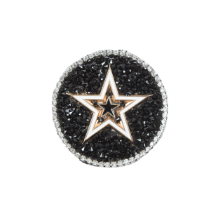 Italian Gold Star Patch with Black and Silver Rhinestones - 2.25"