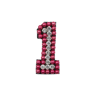Italian Number 1 Patch with Pink Pearls and Rhinestones- 2.75" x 2"