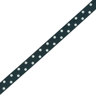 Green Grosgrain Ribbon with White Polka Dots - 1"