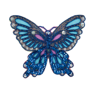 Cobalt Sequin Butterfly Sew-On Applique - 6.5" x 8"