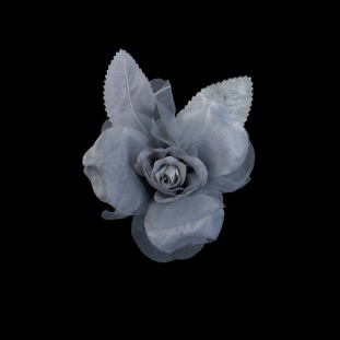 Silver Organza and Velvet Flower Applique - 5" x 4"