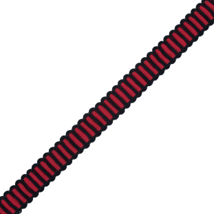 Red Grosgrain Ribbon Woven Through Navy Looping Cords - 1.25"