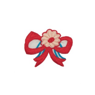 Red Flower Bow Applique - 3.5" x 3"