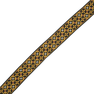 Gold and Black Geometric Jacquard Ribbon 1.5"