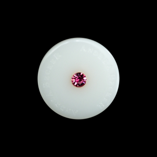 Ivory Plastic Button with Pink Rhinestone Center - 36L/23mm
