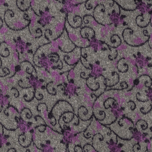 Italian Purple and Charcoal Floral Chunky Wool Knit