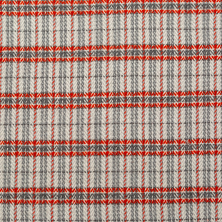 Burnt Orange and Gray Plaid Polyester and Wool Tweed