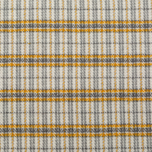 Gamboge and Gray Plaid Polyester and Wool Tweed
