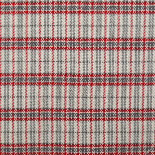 True Red and Gray Plaid Polyester and Wool Tweed