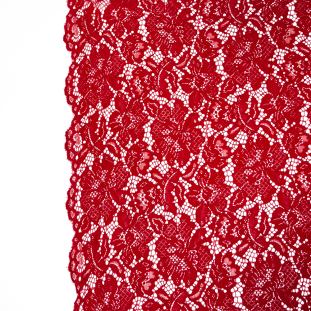 Carolina Herrera Muted Red Floral Corded Lace with Scalloped Edges