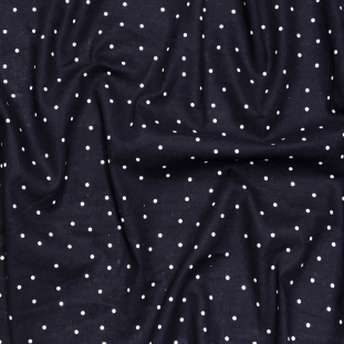 Navy and White Polka Dotted Linen and Cotton Woven