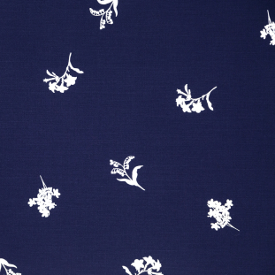 Carolina Herrera Navy Stretch Wool Suiting with a White Floral Pigment Paint Design