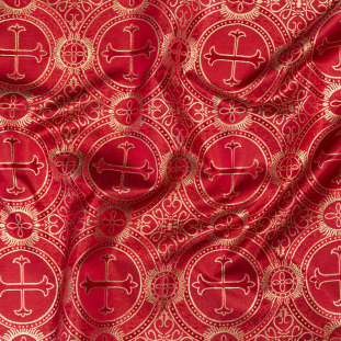 Red and Metallic Gold Ecclesiastical Medallion Jacquard