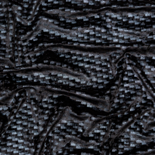 Black Stretch Velour with Metallic Slate Foil Checks