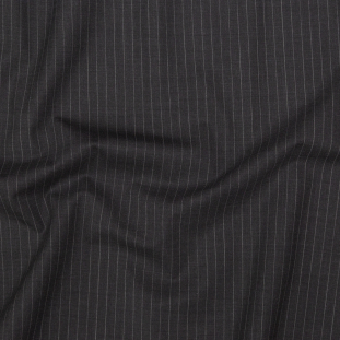 Italian Charcoal and White Pinstriped Stretch Virgin Wool Suiting