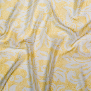 Yellow and White Leafy Wrinkled Polyester Jacquard