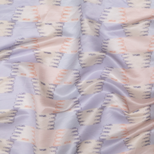 Baby Blue, Pink and Ivory Printed Silk Shantung